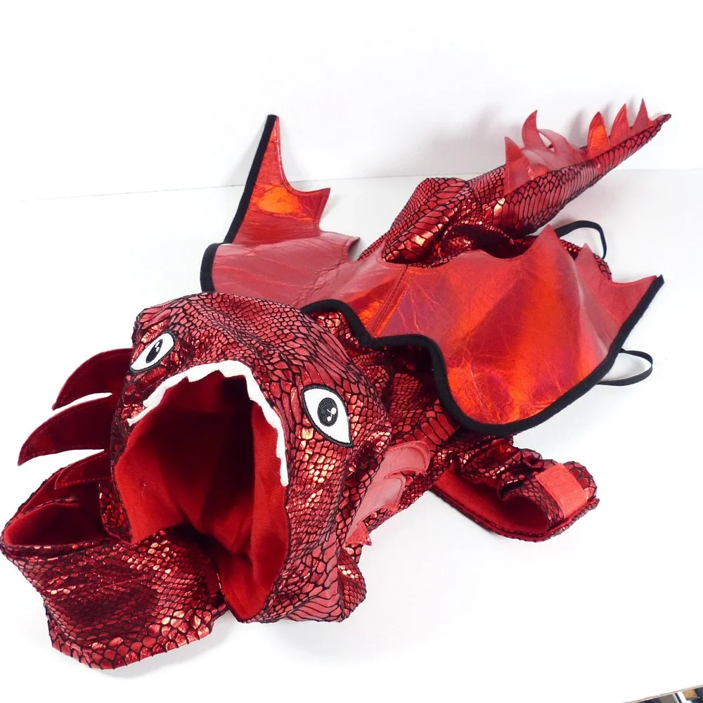 Thrills & Chills Red Dragon Pet Dog Costume Metallic Foil Scales XL Halloween